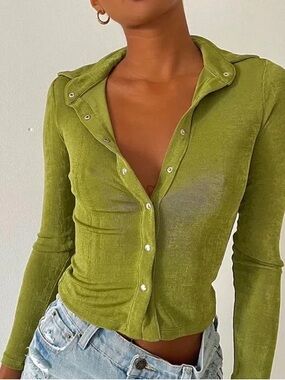 Princess Polly Olive Button-Front Slim Long Sleeve Top